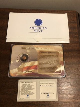 Birth Of Our Nation Coin 14 Kt Gold Statue Of Liberty American Papers Box