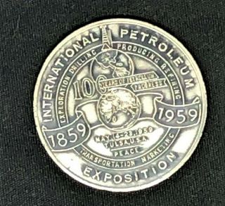 MEDAL - INT ' L PETROLEUM EXPO - 1959 - NATL BANK OF COMMERCE - SILVER 0X BW - 732 2