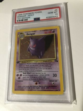 1st Ed Gengar Holo Rare 1999 Wotc Pokemon Card 5/62 Fossil Set Psa 10 Gem