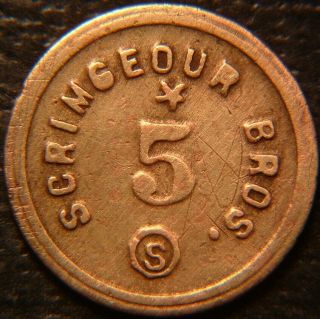 West Virginia 5¢ Ingle Token,  Scrimgeour Bros. ,  Belington,  W.  Va.  (barbour Cty)