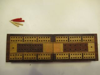 Vintage Folding Wood Cribbage Board With Inlay - Made In England 10.  5 " X 3 "