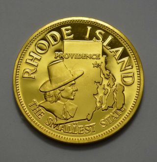 Rhode Island Franklin 1oz Sterling Silver 24kt Gp Us State Medal Coin Round