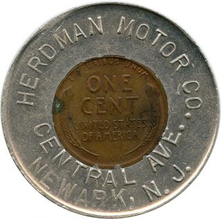 1948 Herdman Motor Co.  Newark,  Jersey Nj Encased Cent Penny Token