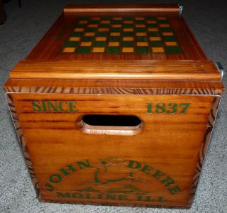 John Deere Wood Checker Box Crate with Wood Checkers in Bag Made in USA 2