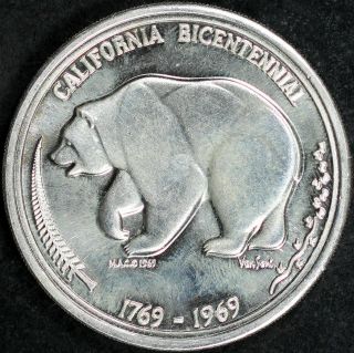 1769 - 1969 California Bicentennial The Golden Land Silver Medal Maco