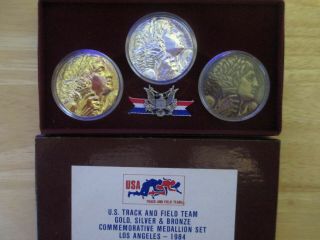 1984 Los Angeles Olympics Track & Field Gold Silver Bronze Medallion Set
