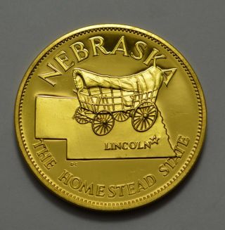 Nebraska Franklin 1oz Sterling Silver 24kt Gf Us State Medal Coin Round