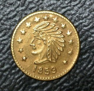 1859 California Fractional Gold Round Token - Indian Head - 12mm