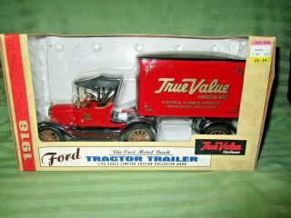 1918 Ford Tractor Trailer Bank W/key True Value 17 Ertl Diecast 1/25 Scale 1998