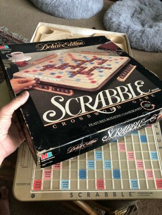 Scrabble 1989 Deluxe Edition Turntable Rotating Board Game Milton Bradley 4034 2