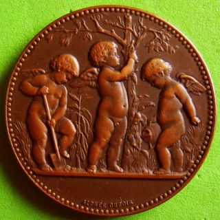 L@@k Art Nouveau Angels Cherubs Agriculture Award Bronze Medal By Alphee Dubois