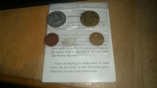 Restrike Of Confederate Coins On Description Card 4 Coins 1/2 D,  1 Cent,  $5,  $20