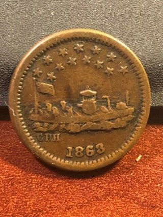 1863 Civil War Patriotic Token: Monitor Our Navy - Fine