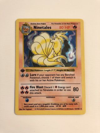 1st Ed.  Ninetales Holo - Shadowless - (m) 12/102 Pokémon Card Base Set