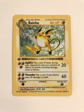 1st Ed.  Raichu Holo - Shadowless - (m) 14/102 Pokémon Card Base Set