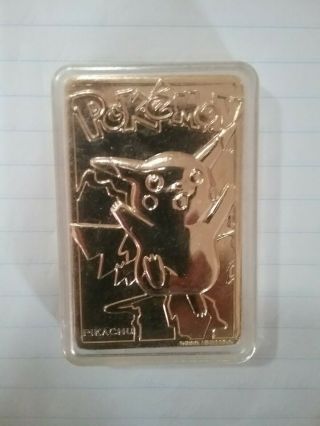 Pikachu Pokemon Card From 1999 Gold Metallic In Plastic Case Old Collectors Item