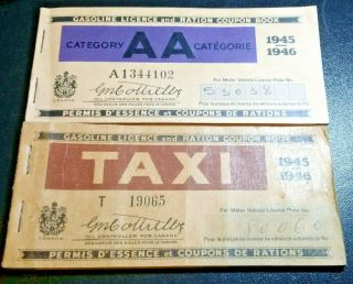 2 Canada Wwii Gasoline Licence And Ration Coupon Books 1945 - 46