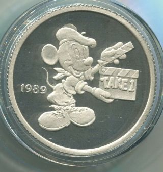 One Oz.  999 Silver Disney Mickey Mouse Hollywood 1989 (Cntl 11 - 19) 2