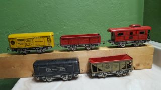 Marx Joy Line Prewar Tin Litho Early Toy Train Freight Set Of Cars Look Old