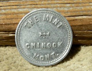 Old Chinook Montana Mt (tiny,  Blaine Co) " The (a Saloon,  Bar) " 5c Token