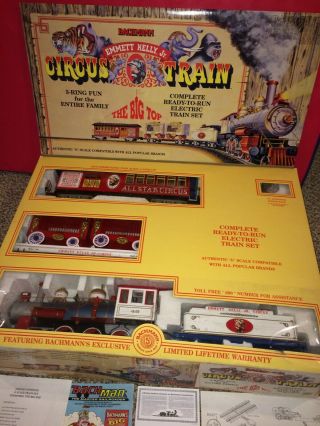 Vintage 90s Bachmann Emmett Kelly Circus Train G - Scale Set,  Locomotive,  3 Cars,  Box 3