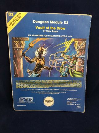D3 Vault Of The Drow Vgc 9021 D&d Ad&d Module Adventure Dungeons Dragons Tsr