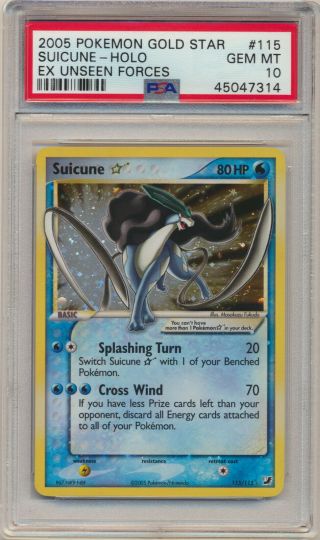 Psa 10 Pokemon Ex Unseen Forces Gold Star Shining Suicune 115/115 Gem B