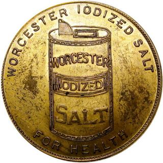 Pre 1933 York City Good Luck Swastika Token Worcester Iodized Salt Container