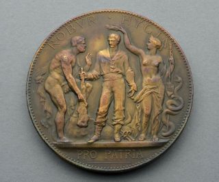 French Medal.  Nude Woman,  Marianne Female Gallia,  Man.  Art Nouveau.  By Borrel.