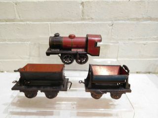 Set Of Karl Bub Bing O Gauge Metal Trains Coal Cars & Clockwork Engine