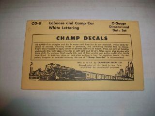 Champ Decals O Gauge Od - 8 Caboose And Camp Car - White Lettering