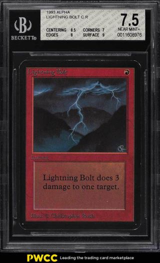 1993 Magic The Gathering Mtg Alpha Lightning Bolt C R Bgs 7.  5 Nrmt,  (pwcc)
