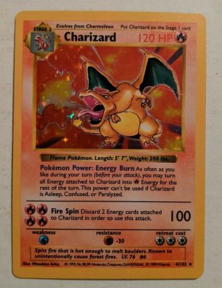 Charizard Shadowless Holo 1999 Base Set Pokemon Card 4/102