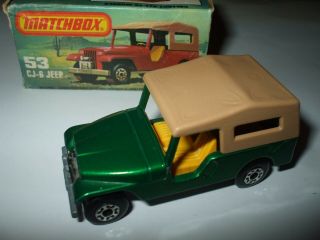 Matchbox Lesney Superfast 53 Cj6 Jeep In Darker Green,  Beige Roof Mib