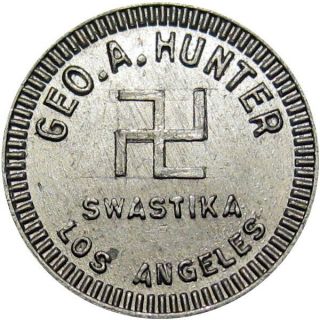 Pre 1933 Los Angeles California Good For Token Geo Hunter Good Luck Swastika