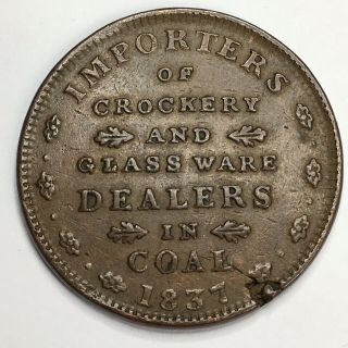 1837 E.  F.  Sise & Co.  Portsmouth Nh - Hard Times Token W Cracked Planchet Error