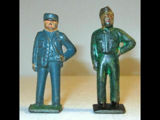 Cast Lead Iron Metal 1940s Toy Figures/men Gas Station Worker/train Conductor 2 "