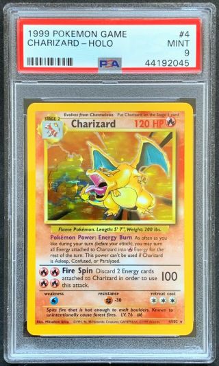 1999 Pokemon Card Unlimited Base Set Charizard Holo 4/102 Psa 9