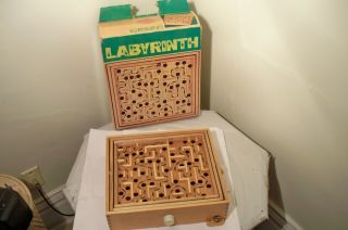 Vintage Labyrinth Wood Tilt Maze Balance Marble Game W.  Box Labrinth