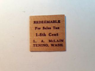 Tenino,  Wa Wooden Sales Tax Token