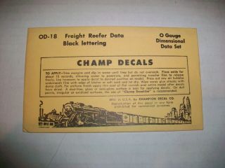 Champ Decals O Gauge Od - 18 - Freight Reefer Data - Black Lettering