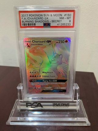 Psa 8 Secret Holo Rainbow Rare Charizard Gx Burning Shadows Pokemon Card 150/147