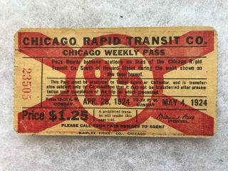 1924 Chicago Rapid Transit Co.  Vintage Weekly Pass