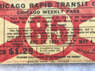1924 Chicago Rapid Transit Co.  Vintage Weekly Pass 3