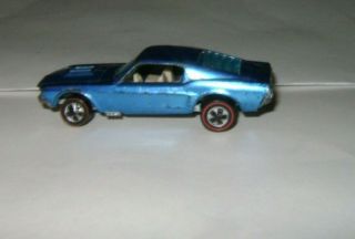 1968 Hot Wheels Redline Metallic Blue Custom Mustang Louvered Rear Window Usa