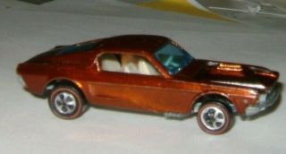 1968 Hot Wheels Redline Metallic Orange Custom Mustang Louvered Rear Window Usa