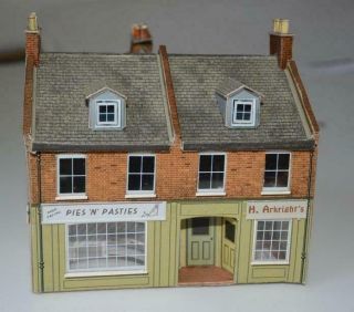 Nicely Built Card Building - Suit Hornby Oo - Fish/ Chip Shop & Arkwrights Store