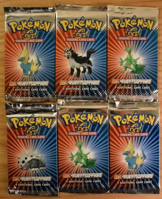 Pokémon Ex Ruby And Sapphire Booster 6 Packs 54 Cards Total.  No Reser