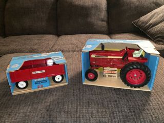 1960’s Ertl International Harvester 1026 Tractor And Wagon Blue