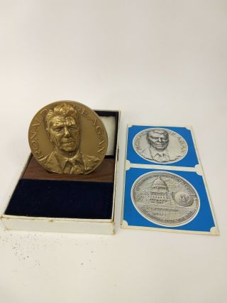 Ronald Reagan Presidential Inaugural Medal,  1981,  Edward Fraughton,  Box & Stand